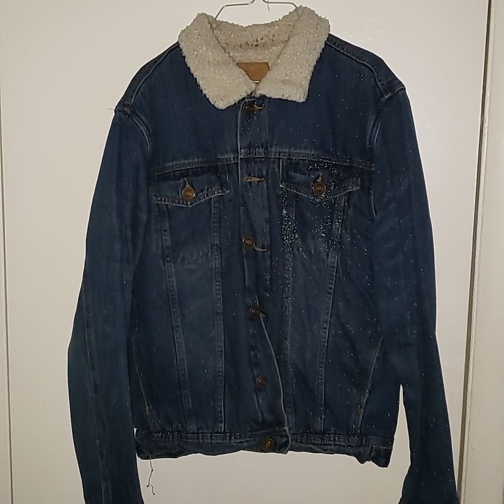 Men's Blue Denim Jacket with Sherpa Collar